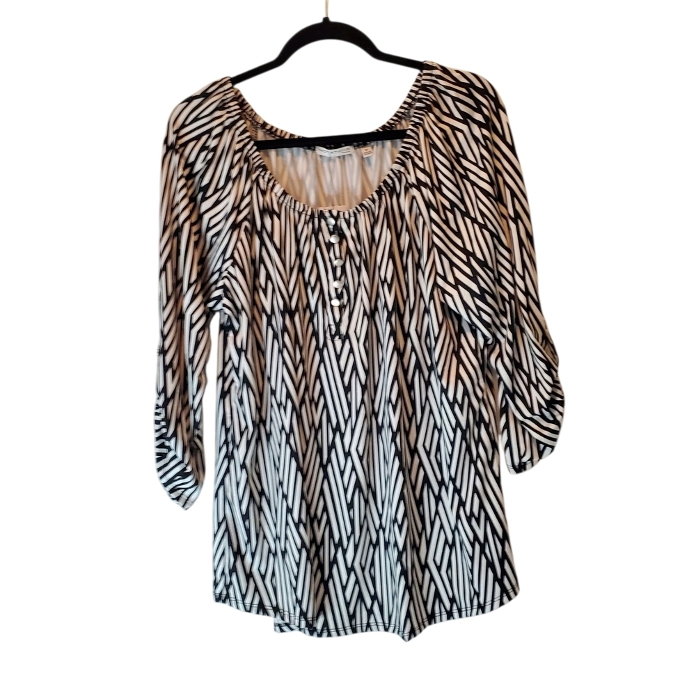 NEW Notations Black and White Patterned Blouse Size 1X - Picture 2 of 5